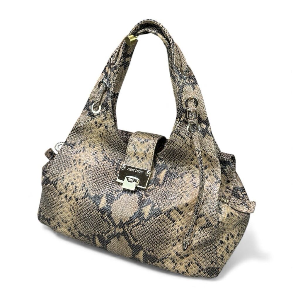 Jimmy Choo RARE Snake Python Printed Leather Shoulder Bag w Gold Hardware